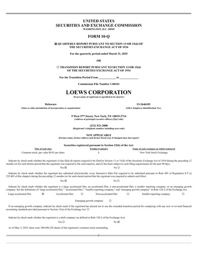 Vorschaubild Loews Corporation
 Quartalsbericht 2025-q1