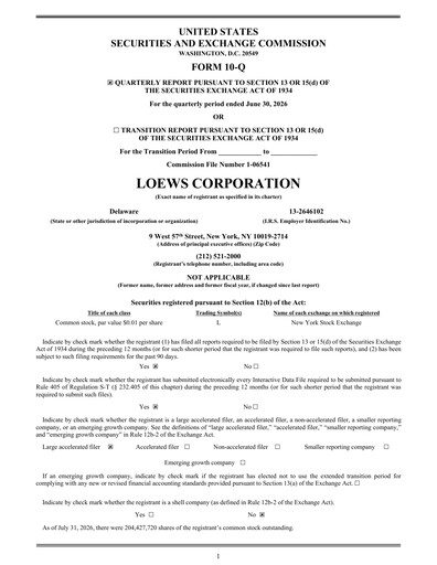 Miniature Loews Corporation
 Rapport trimestriel 2026-q2