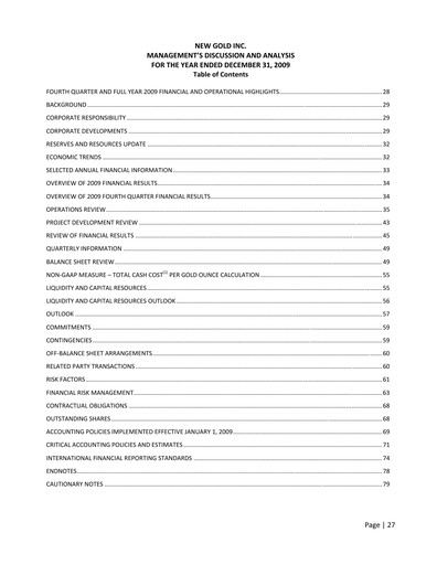 Thumbnail New Gold Annual Report 2009