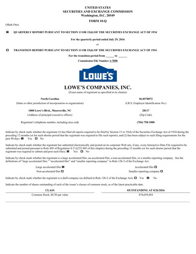 Thumbnail Lowe's Companies Quarterly Report 2016-q2