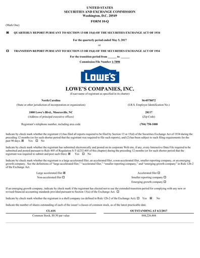 Thumbnail Lowe's Companies Quarterly Report 2017-q1