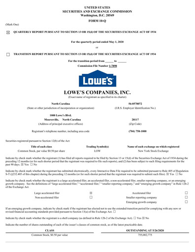 Thumbnail Lowe's Companies Quarterly Report 2020-q1