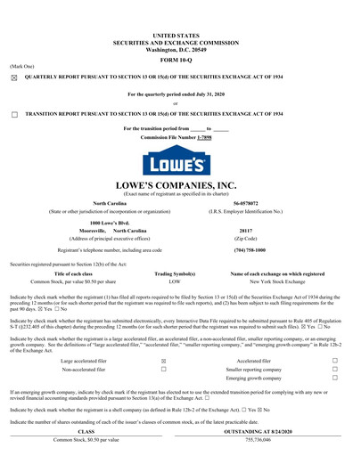 Thumbnail Lowe's Companies Quarterly Report 2020-q2