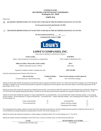 Thumbnail Lowe's Companies Quarterly Report 2020-q3