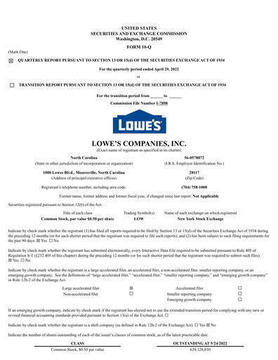 Thumbnail Lowe's Companies Quarterly Report 2022-q1