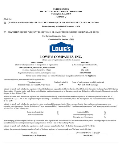 Thumbnail Lowe's Companies Quarterly Report 2024-q3