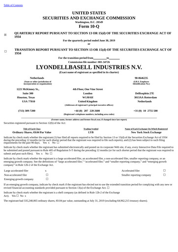 Thumbnail LyondellBasell Quarterly Report 2019-q2