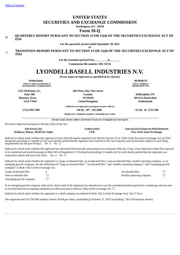 Thumbnail LyondellBasell Quarterly Report 2021-q3