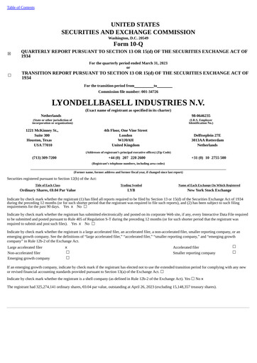 Thumbnail LyondellBasell Quarterly Report 2023-q1