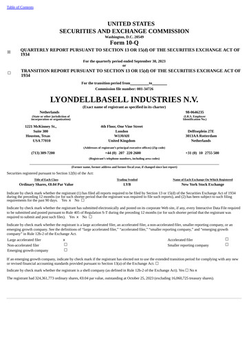 Thumbnail LyondellBasell Quarterly Report 2023-q3