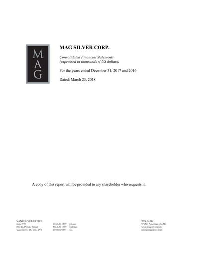 Thumbnail MAG Silver Financial Statement 2017