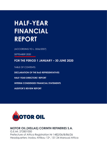 Thumbnail Motor Oil (Hellas) Corinth Refineries Half-year Report 2020