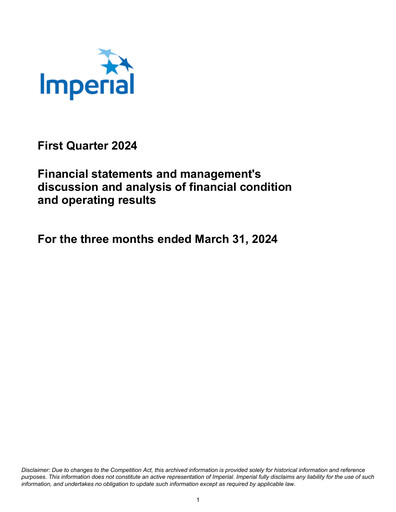 Thumbnail Imperial Oil
 Quarterly Report 2024-q1