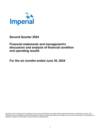 Thumbnail Imperial Oil
 Quarterly Report 2024-q2