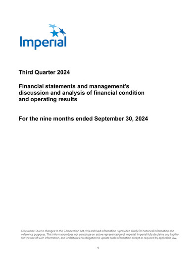 Thumbnail Imperial Oil
 Quarterly Report 2024-q3