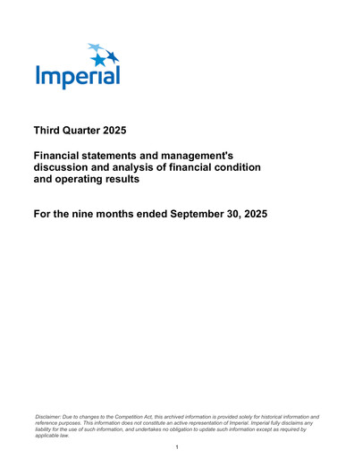 Thumbnail Imperial Oil
 Quarterly Report 2025-q3