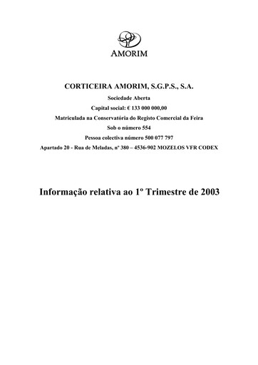 Thumbnail Corticeira Amorim Quarterly Report 2003-q1