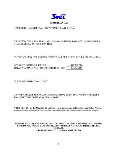 Thumbnail Grupo Simec Annual Report 2008