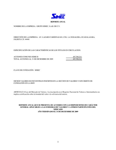 Thumbnail Grupo Simec Annual Report 2009
