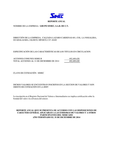 Thumbnail Grupo Simec Annual Report 2014