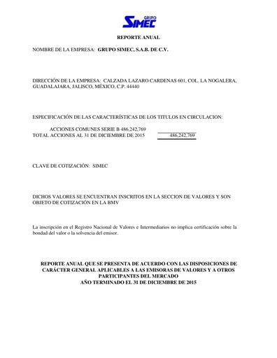Thumbnail Grupo Simec Annual Report 2015