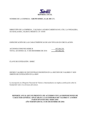 Thumbnail Grupo Simec Annual Report 2016