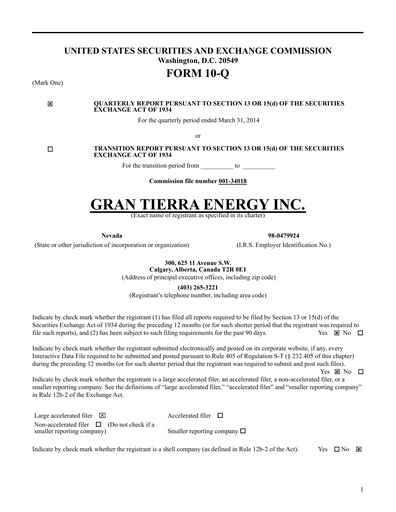 Thumbnail Gran Tierra Energy Quarterly Report 2014-q1