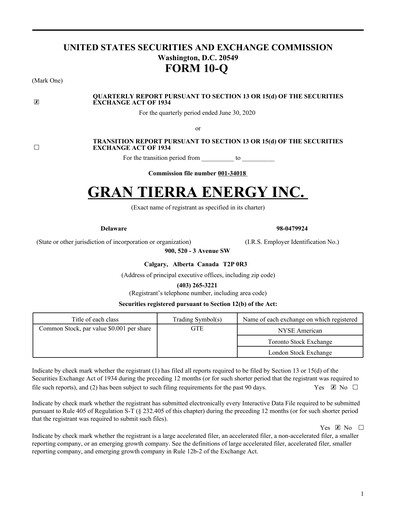 Thumbnail Gran Tierra Energy Quarterly Report 2020-q2