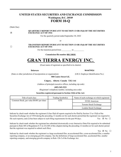 Thumbnail Gran Tierra Energy Quarterly Report 2022-q3
