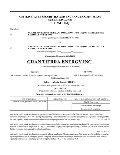 Thumbnail Gran Tierra Energy Quarterly Report 2024-q1