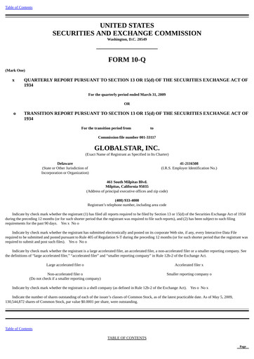 Thumbnail Globalstar
 Quarterly Report 2009-q1