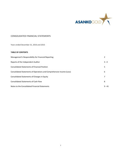 Thumbnail Galiano Gold Financial Statement 2016