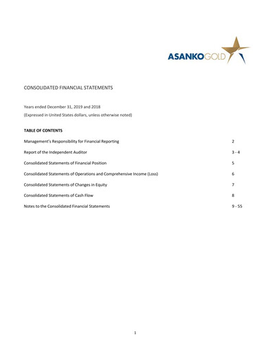Thumbnail Galiano Gold Financial Statement 2019