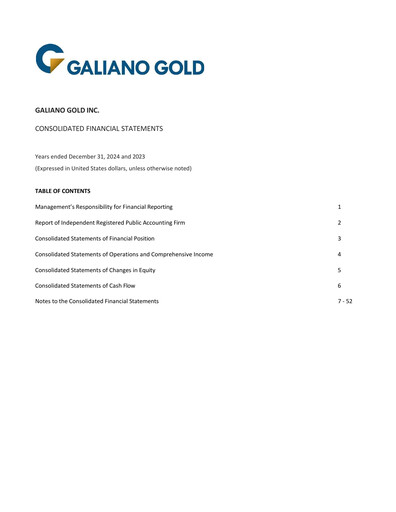 Thumbnail Galiano Gold Financial Statement 2024