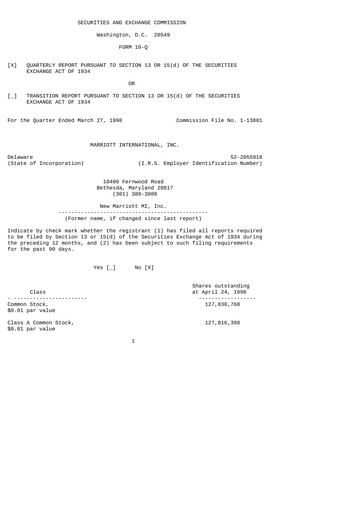 Thumbnail Marriott International Quarterly Report 1998-q1