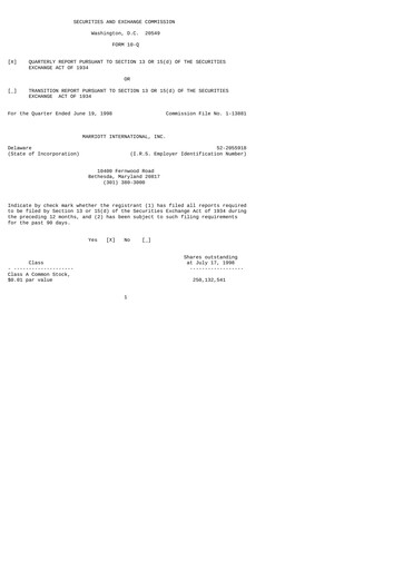 Thumbnail Marriott International Quarterly Report 1998-q2