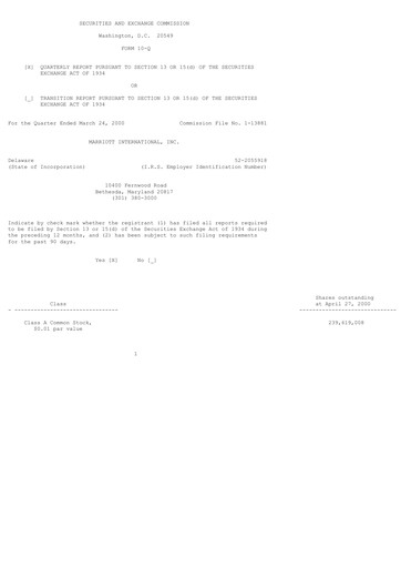 Thumbnail Marriott International Quarterly Report 2000-q1