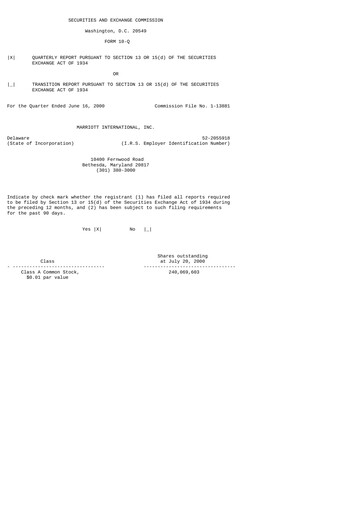 Thumbnail Marriott International Quarterly Report 2000-q2