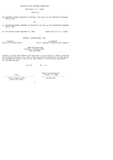 Thumbnail Marriott International Quarterly Report 2000-q3