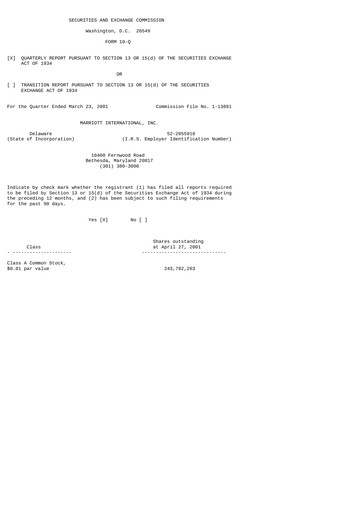 Thumbnail Marriott International Quarterly Report 2001-q1