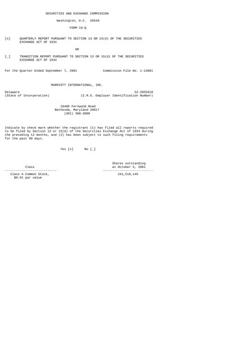Thumbnail Marriott International Quarterly Report 2001-q3