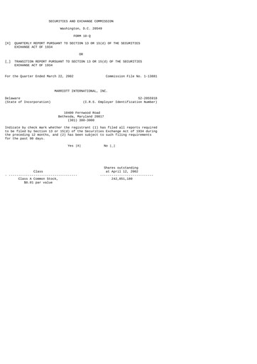 Thumbnail Marriott International Quarterly Report 2002-q1