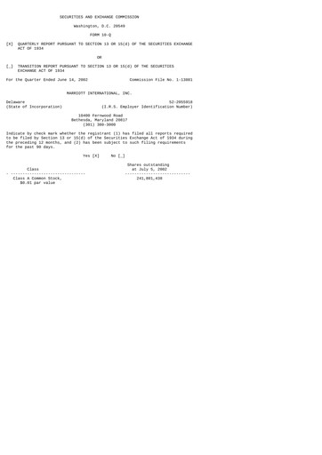 Thumbnail Marriott International Quarterly Report 2002-q2