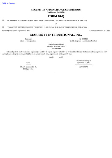 Thumbnail Marriott International Quarterly Report 2002-q3