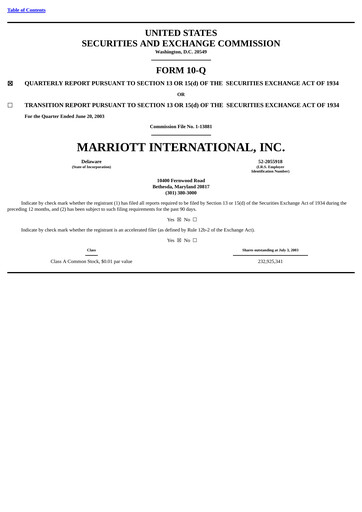 Thumbnail Marriott International Quarterly Report 2003-q2