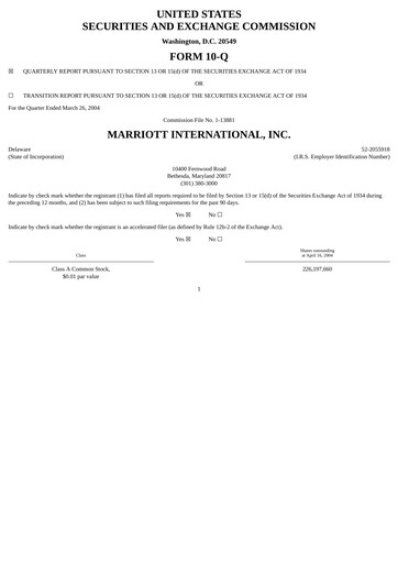 Thumbnail Marriott International Quarterly Report 2004-q1