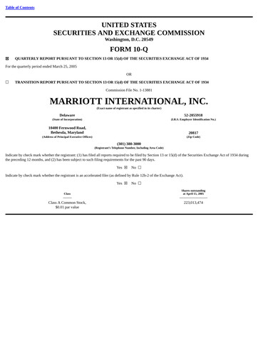 Thumbnail Marriott International Quarterly Report 2005-q1