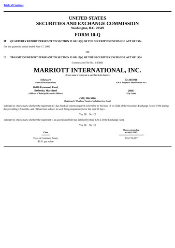 Thumbnail Marriott International Quarterly Report 2005-q2