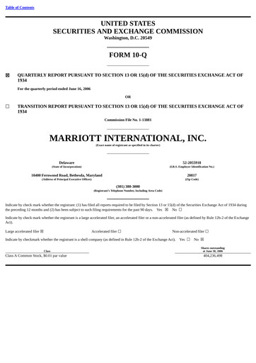 Thumbnail Marriott International Quarterly Report 2006-q2