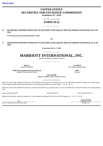 Thumbnail Marriott International Quarterly Report 2006-q3